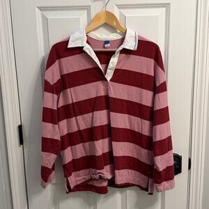 OLD NAVY Pink & Maroon Striped Long Sleeve Collared Rugby Polo Shirt Size L